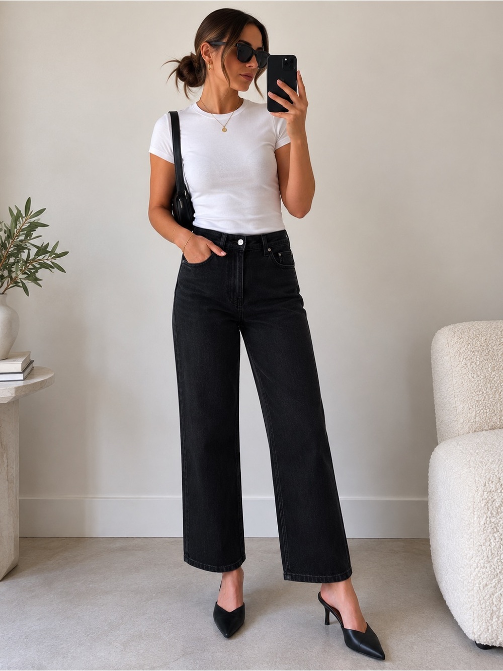 Zara Black High Rise Wide-Leg Ankle Jeans Size US 4